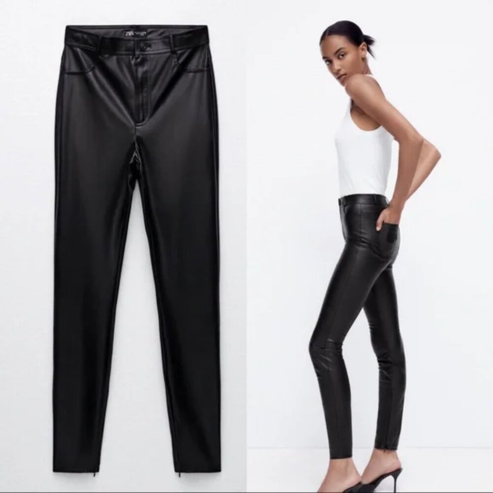 Zara Leggings Women Black Size Medium Vegan Leather  (New With Tags)